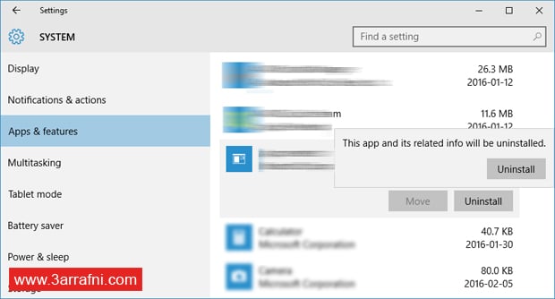 حذف التطبيقات في ويندوز 10