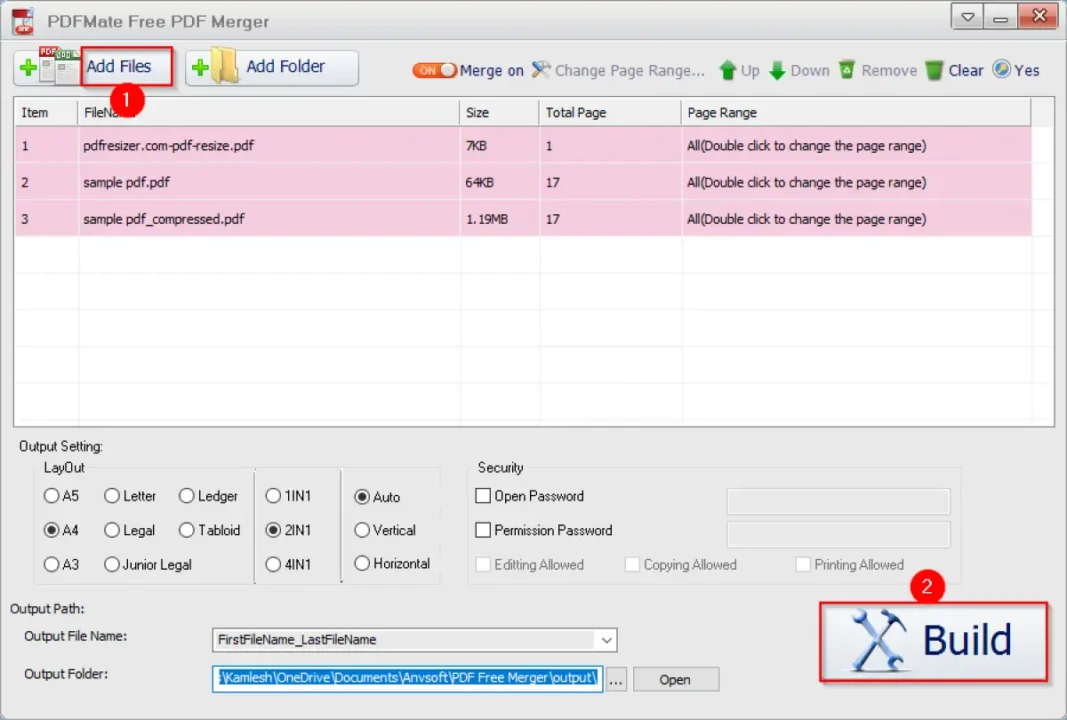 Merge PDF files