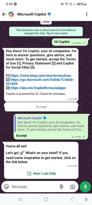 Copilot على WhatsApp